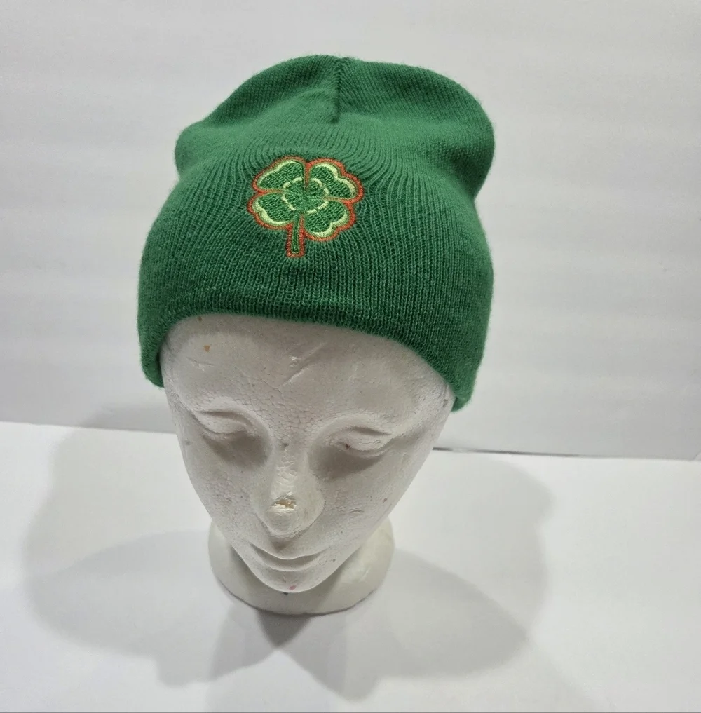 Youth Green Beanie with Shamrock Embroidery